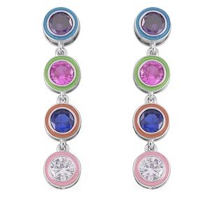 Enameled & Swarovski Crystal Earrings in Sterling Silver